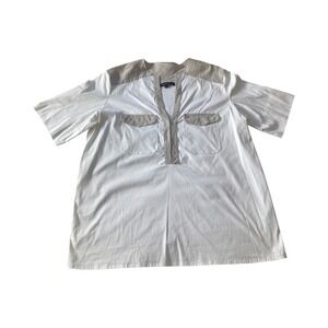 Walter Voulaz Tunic Shirt White Beige Short‎ Sleeve Pockets Made in Italy